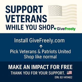 You can help Veterans & Patriots United just by shopping online. 

We’re on Give Freely, a free browser extension that donates a portion of your online purchases to VPU at no extra cost to you.

It works automatically with stores like Walmart, Target, and more.
Right now, Give Freely is doubling donations, so every click helps us even more. 

Sign up here: https://www.givefreely.com/?utm_campaign=MTgzODU=
Then share this link with your friends. Every penny counts.

#SupportVeterans #vpu #VeteransPatriotsUnited #veterans  #veteranshelpingveterans  #GiveFreely #GiveBack #SupportNonprofits