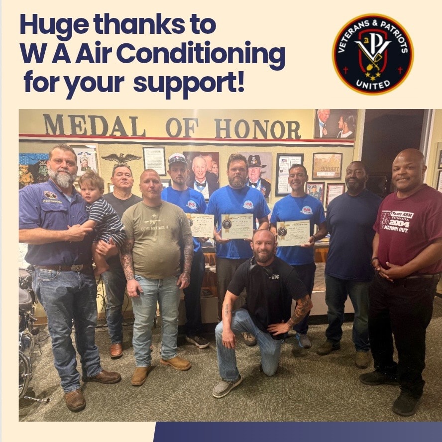 Big shout out to W A Air Conditioning and their incredible crew for stepping up and helping us with the A/C at Veterans & Patriots United!

Your time, skills, and generosity mean a lot to the vets we serve. It’s community support like this that keeps us going. 

Thank you for showing up and showing out. We’re proud to stand with businesses that stand with veterans. 🇺🇸

#SupportVeterans #VeteransHelpingVeterans #WAAirConditioning #CommunityMatters #FreedomFriday #VeteransAndPatriotsUnited #vpu